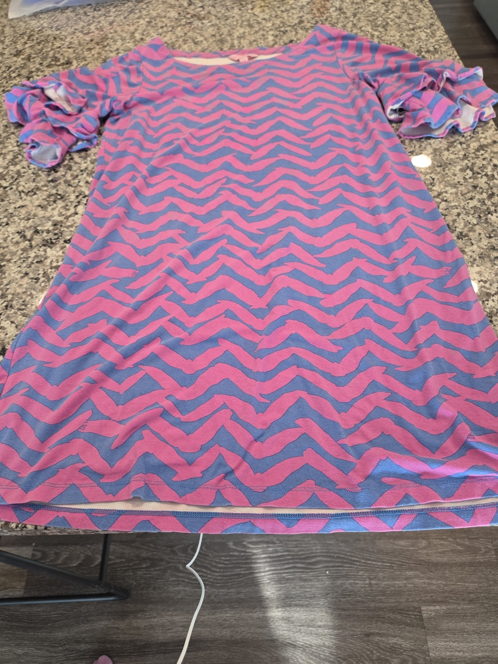 Lilly Pulitzer Pink and Blue Chevron Ruffle-Sleeve Dress
